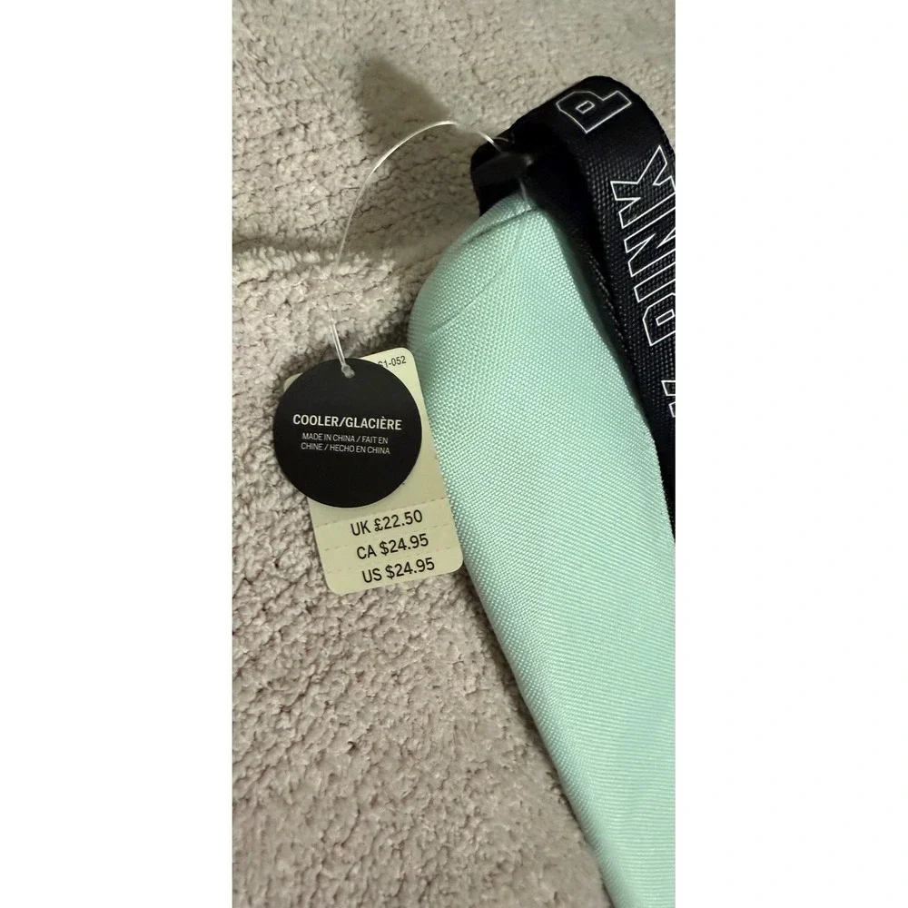 Victorias Secret PINK Mint Green Insulated Tube Can Cooler Bag with Logo Strap